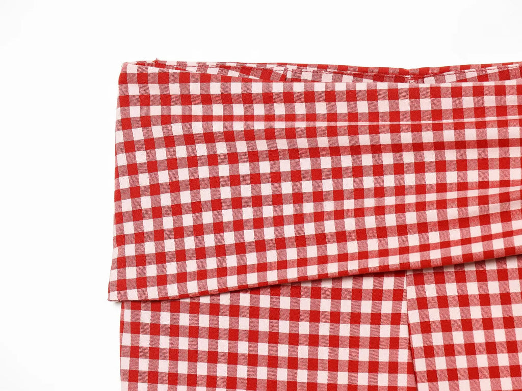 Vintage Red White Plaid 2-Piece Set Collar Zipper Sleeveless Vest+Side Slim Pant