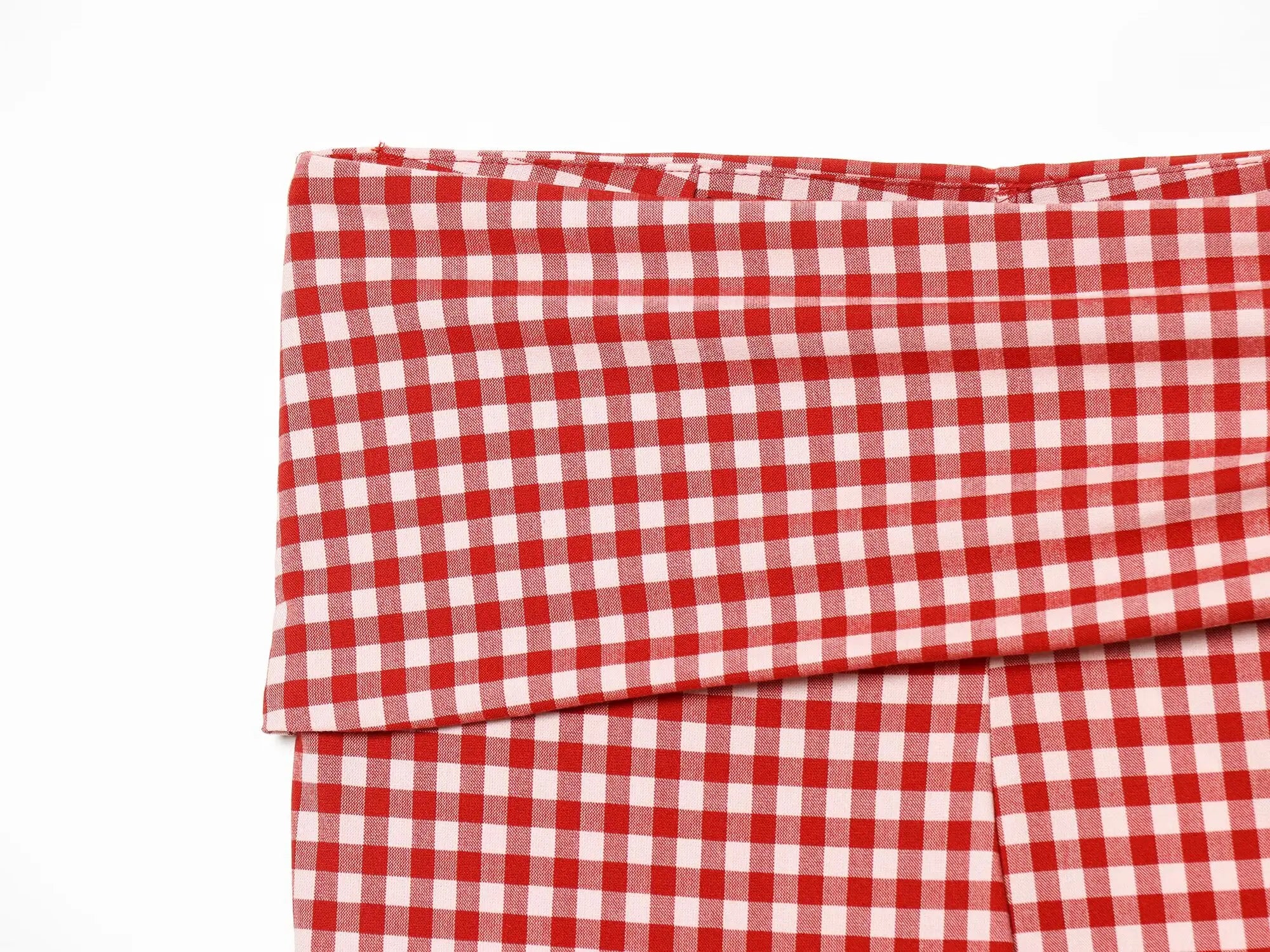 Vintage Red White Plaid 2-Piece Set Collar Zipper Sleeveless Vest+Side Slim Pant
