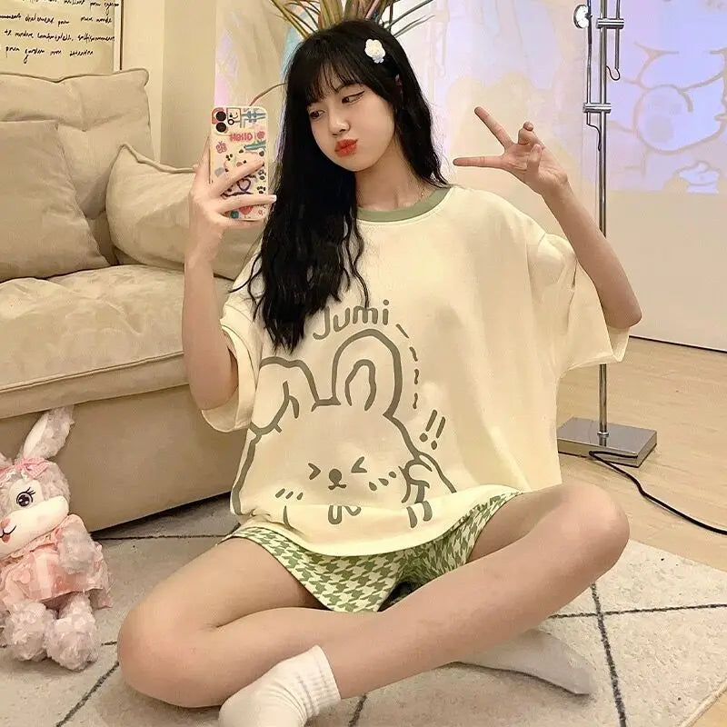 Oversized Loose-Fitting Short-Sleeved Short Pants Set