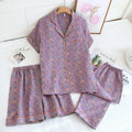 Short Sleeve Gauze Cotton Pyjamas Summer New Three-pieces Floral Nightwear