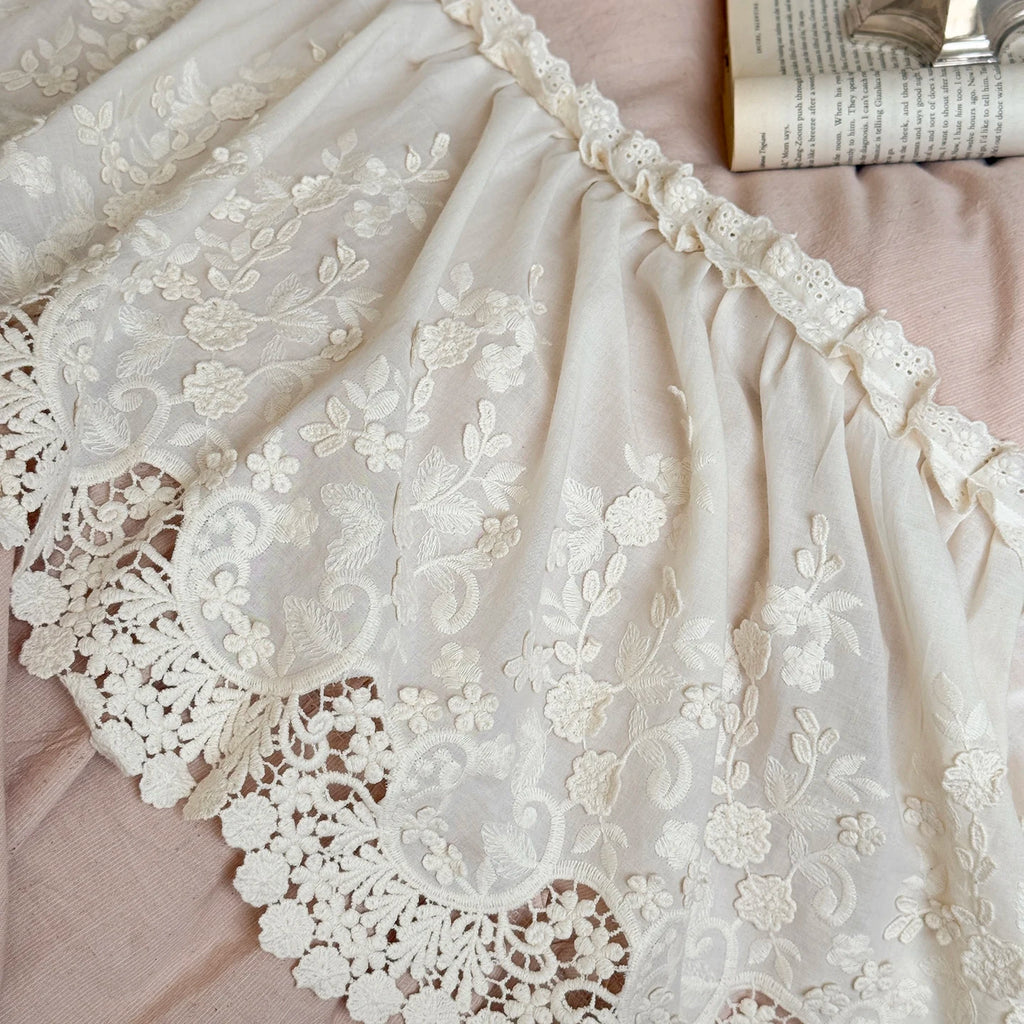 Romantic French Double Layer Lace Ruffles Bedding Set 20% Ramie, 80% Cotton Duvet Cover Set Quilted Bedspread Pillowcases