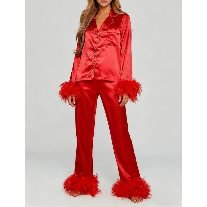 Cloud Nine Feather Satin Pajama Set