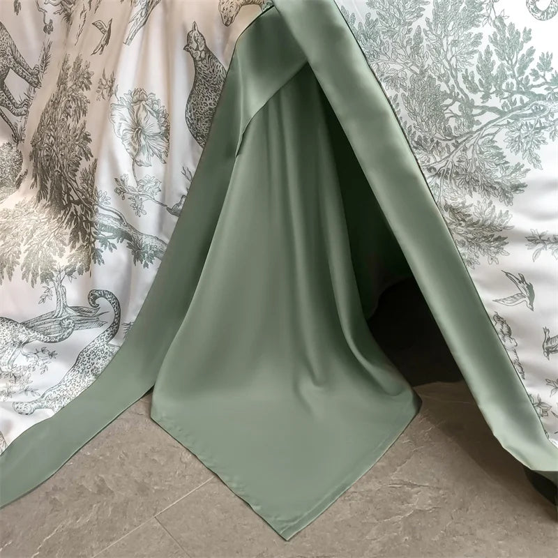 Soft Silky Skin-friendly Natural Eucalyptus Fiber Lyocell Bedding Set Forest Plants Leopard Duvet Cover Set Bed Sheet Pillowcases