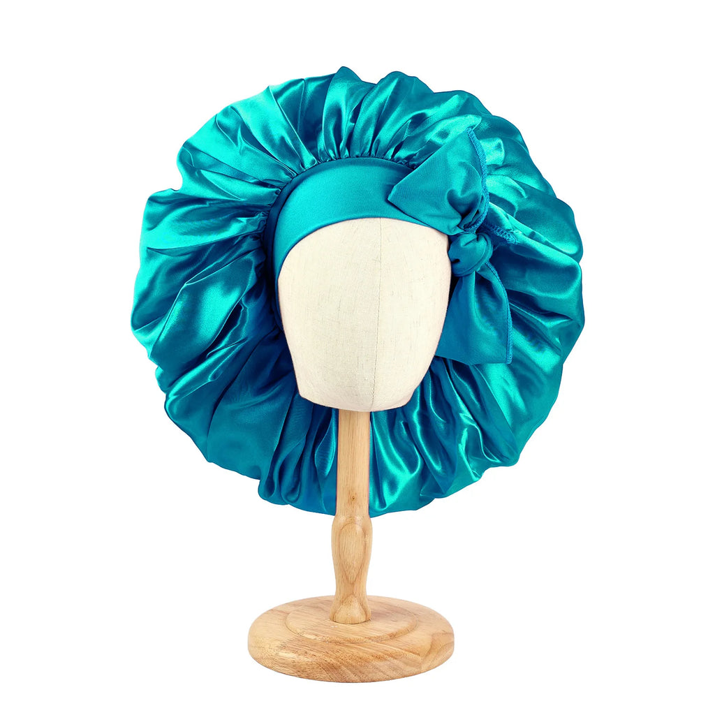 Large Satin Bonnet Silky Night Sleeping Cap with Stretchy Tie Band