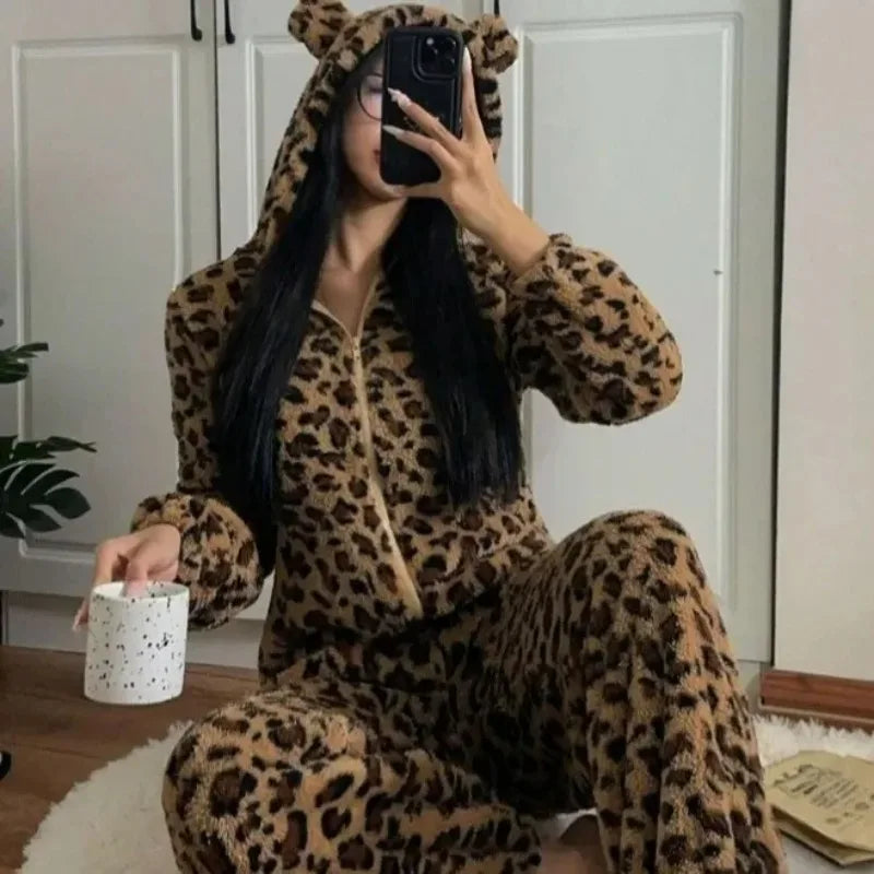 Leopard & Brown Patterned Fleece One-Piece