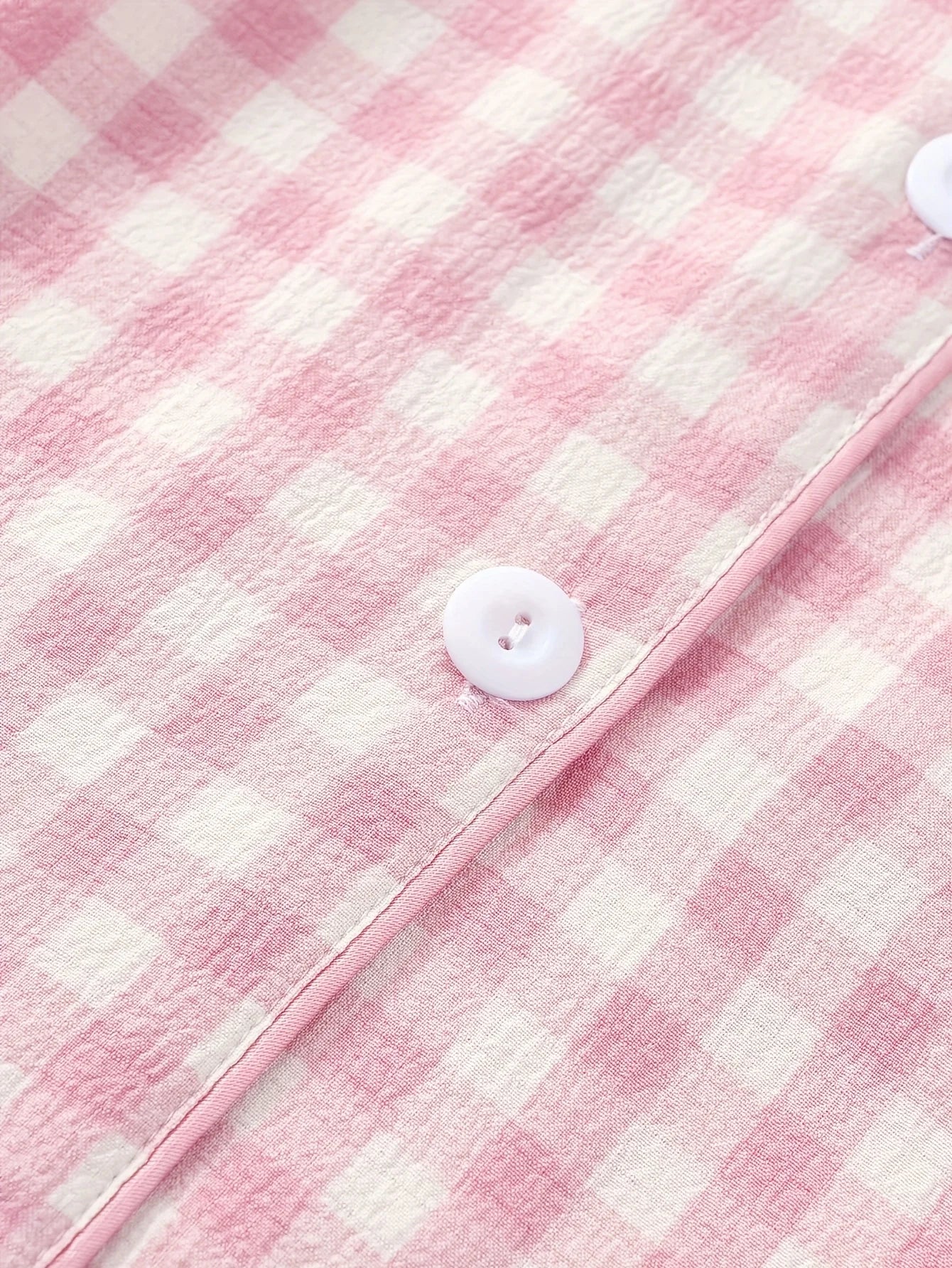 Ladies Plaid Print Casual Pajama Set Short Sleeve Collar Top and Shorts