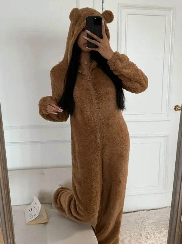 Leopard & Brown Patterned Fleece One-Piece