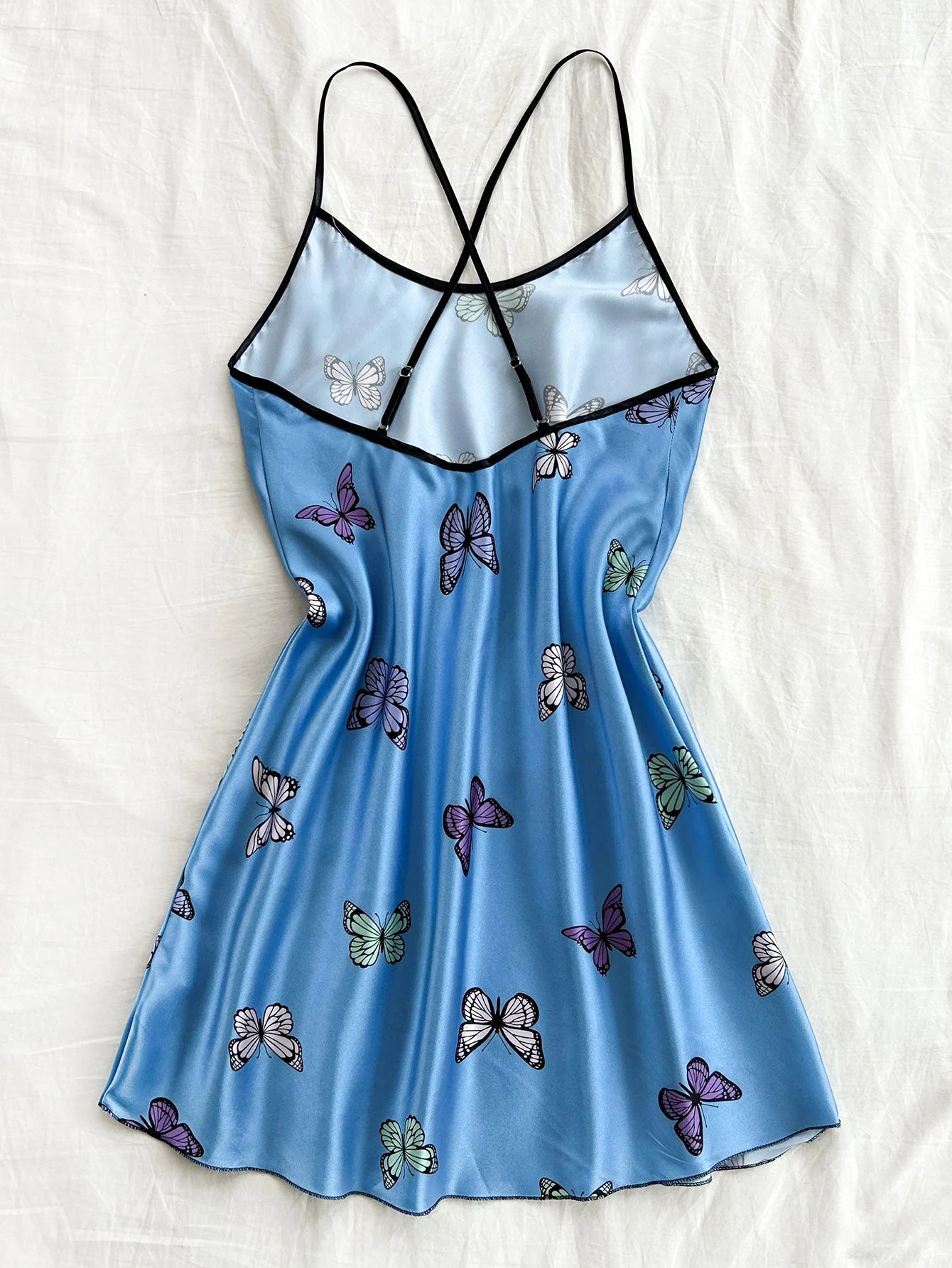 Silk Stain Butterfly Printed Slip Sexy Backless Nightdress