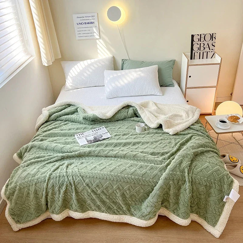 Soft Woolen Blanket for Bedding and Sofa Warm Lamb Velvet Flannel Cover Blanket