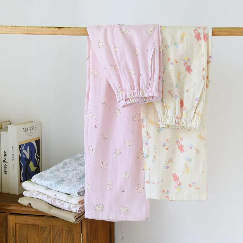 Women's Sleeper 100% Cotton Multi Color Printed Pants Casual Loose Bottoms