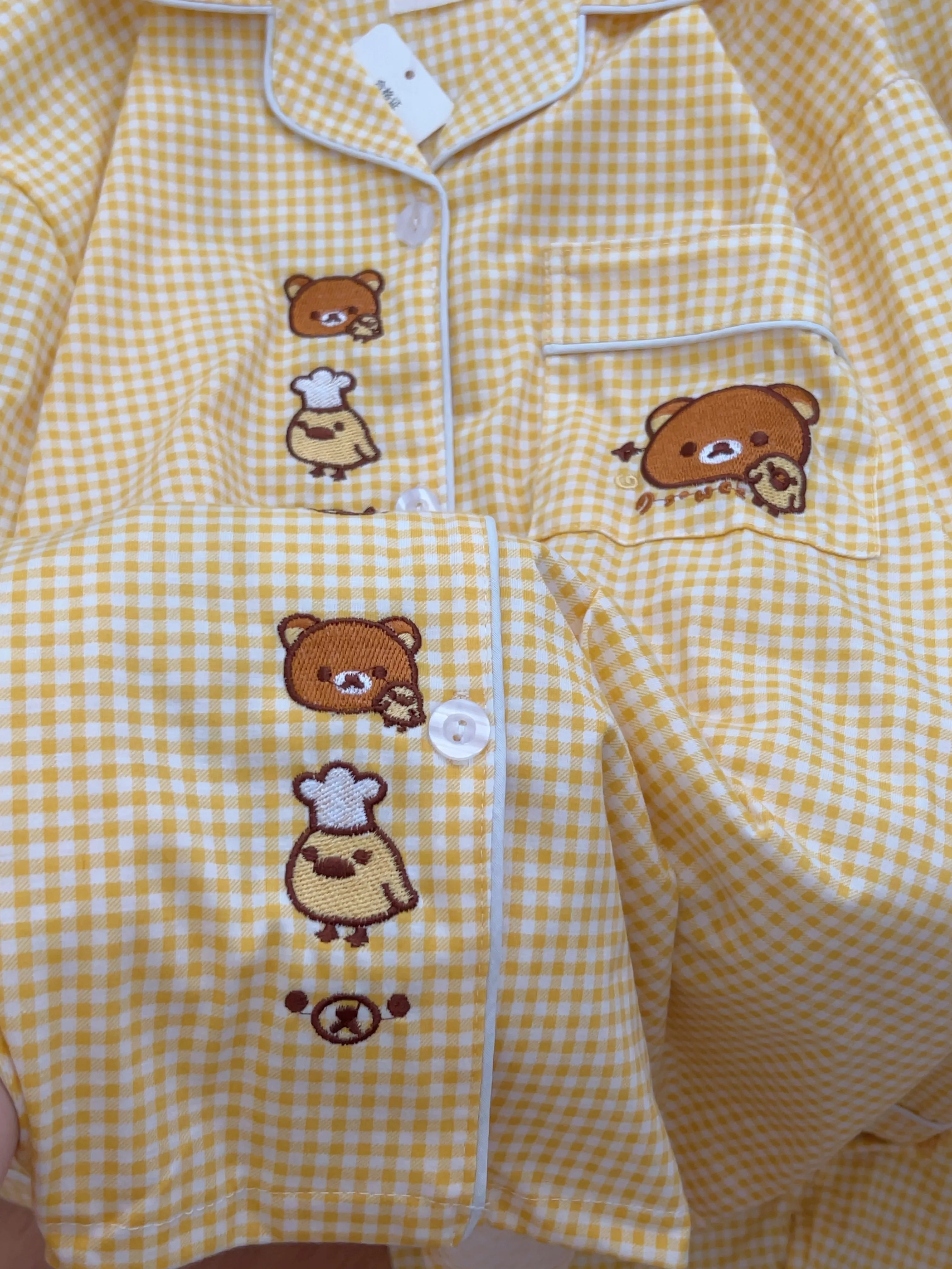 Rilakkuma Yellow Plaid Cute Long-sleeves & Trousers