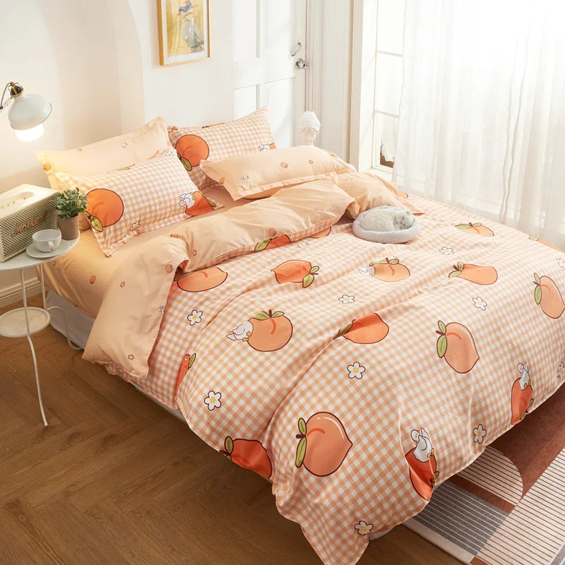 Cute 3pcs Kawaii Soft Fruit Print Bedding Sets Pillow Case Duvet Cover