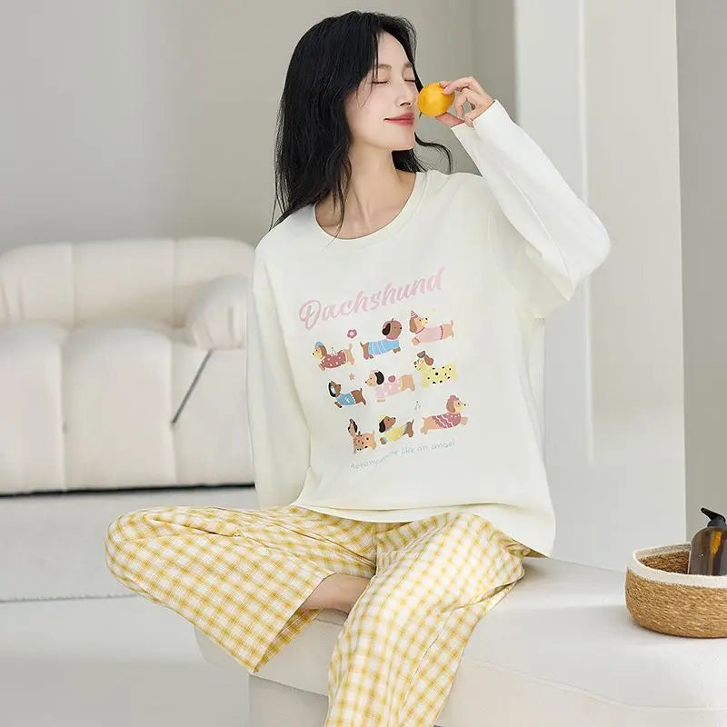 Cute Illustration Cartoon 100% Cotton Pajama Sets