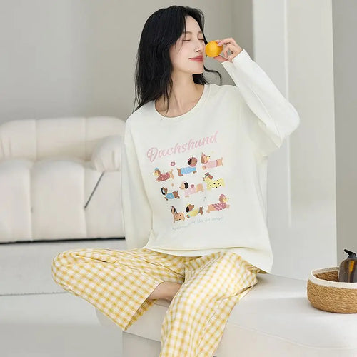 Cute Illustration Cartoon 100% Cotton Pajama Sets