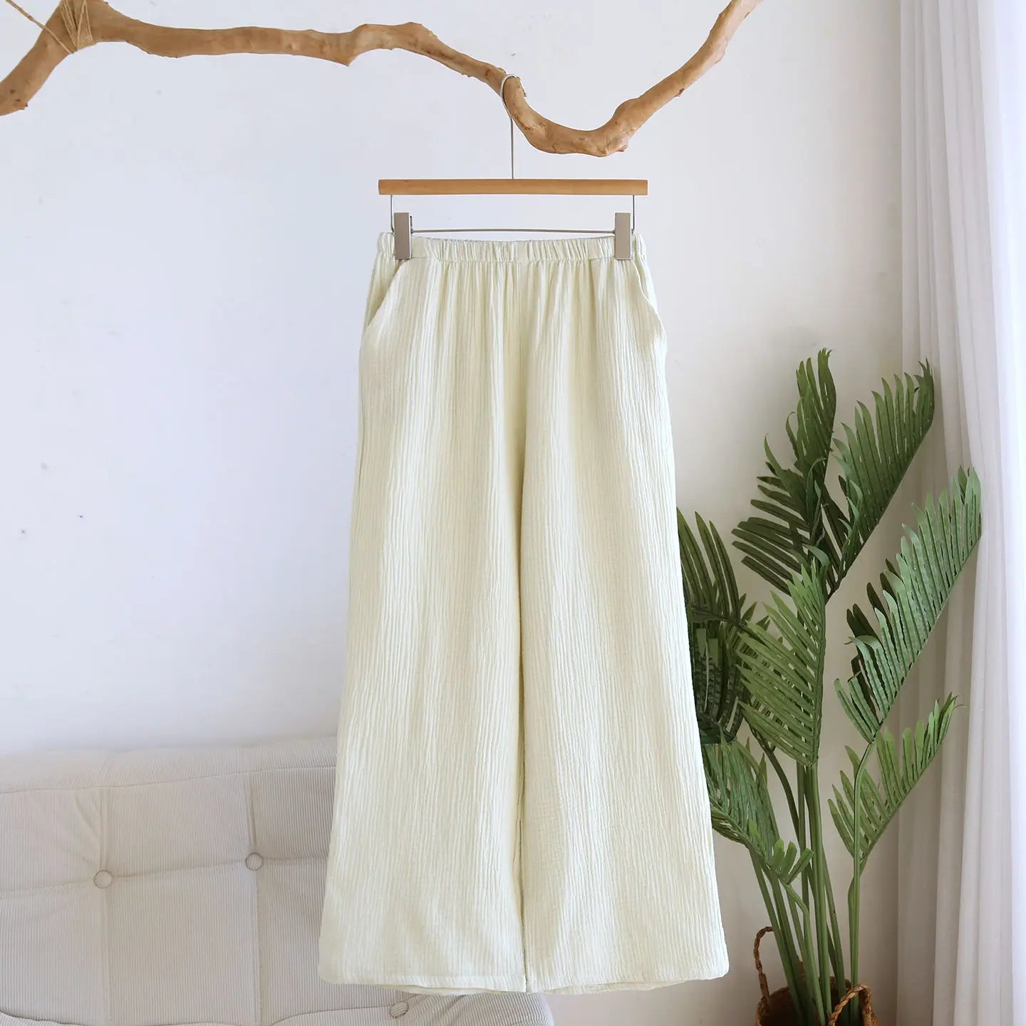 Solid Color Wide-leg Pants Double-layer Cotton Pajama Pants Thin Style Loungewear