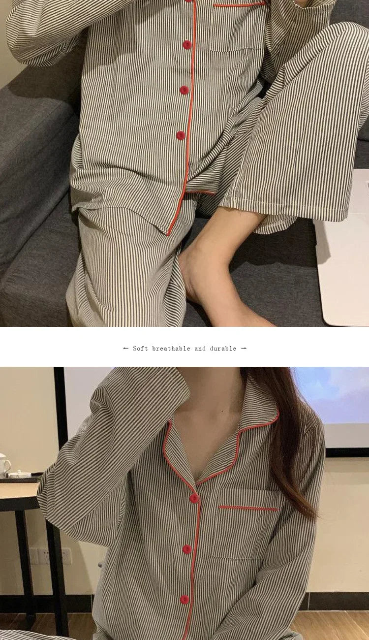 Loose Breathable Cardigan Gray Striped Fashion Loungewear