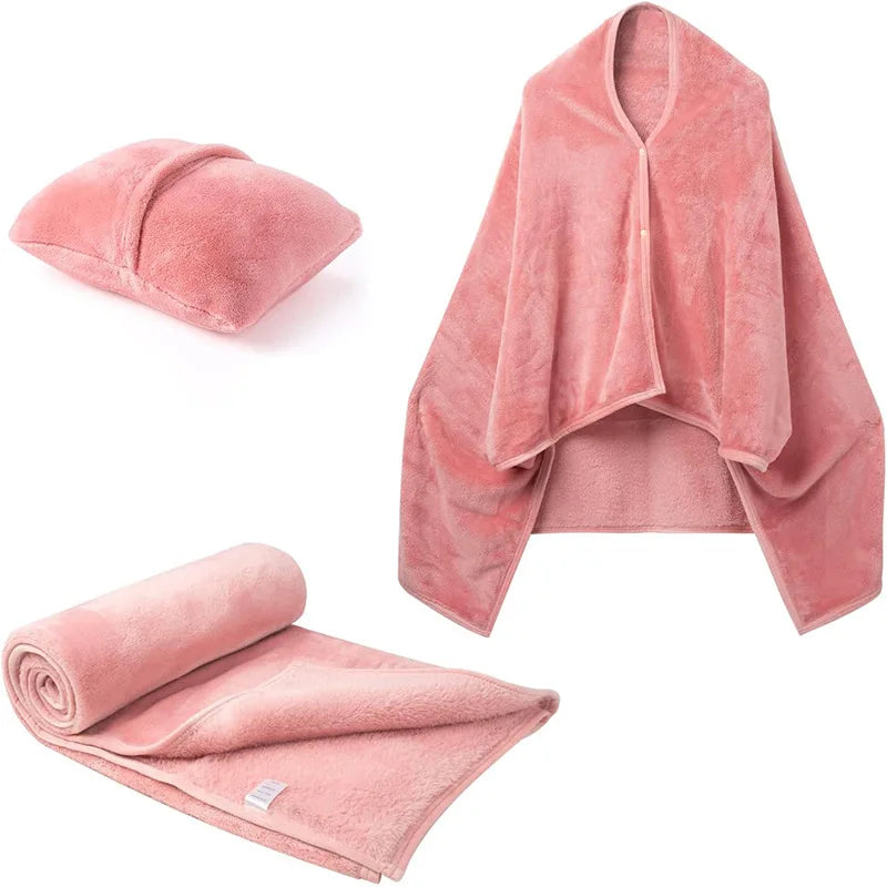 Shawl Blanket Pillow 2-in-1 with Sleeves  Wearable Adult Snuggie Coat Poncho