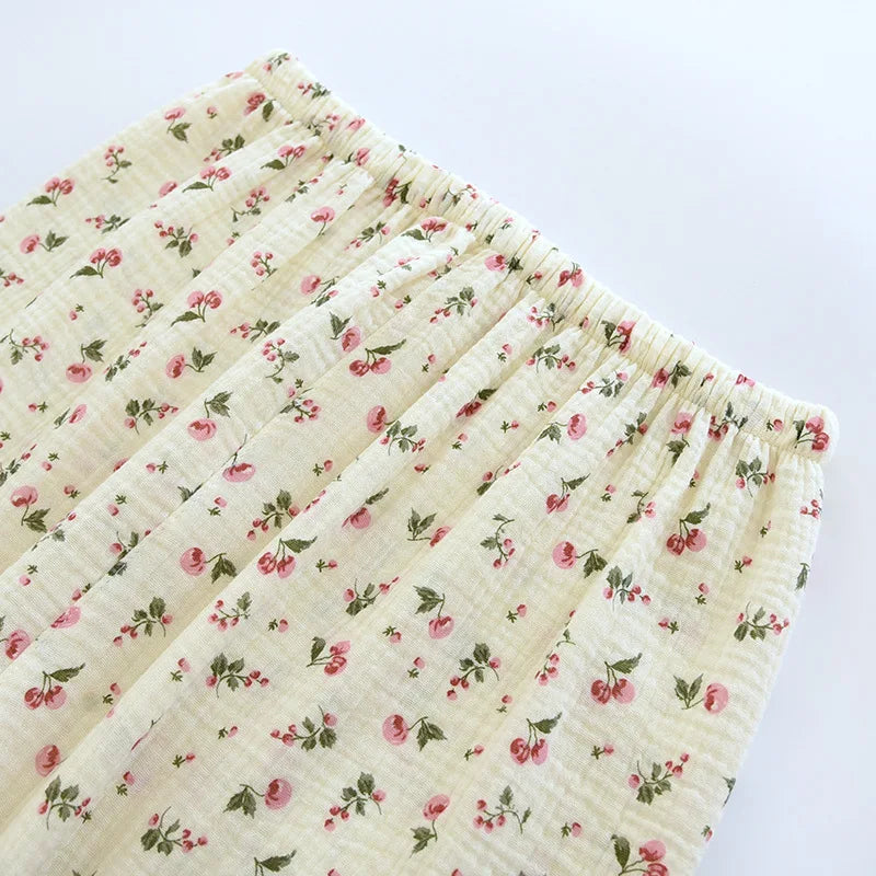 Ladies 100% Cotton Crepe Long sleeved Pants Two-piece Cute and Sweet Set