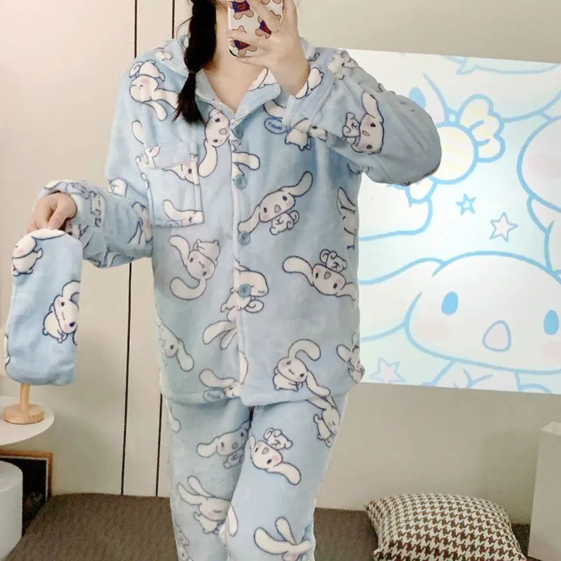 Women's Plush Thermal Flannel Pajama Cozy Warm Long Sleeve Home Loungewear