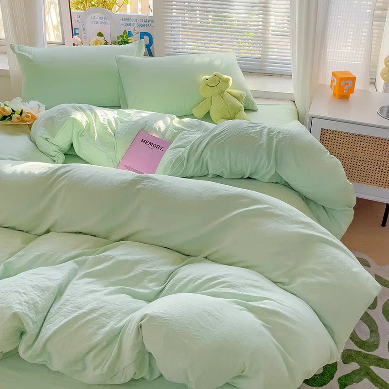Linen Cotton Bedding Set 4pcs with Sheet Duvet Cover Pillowcases & Bedsheet