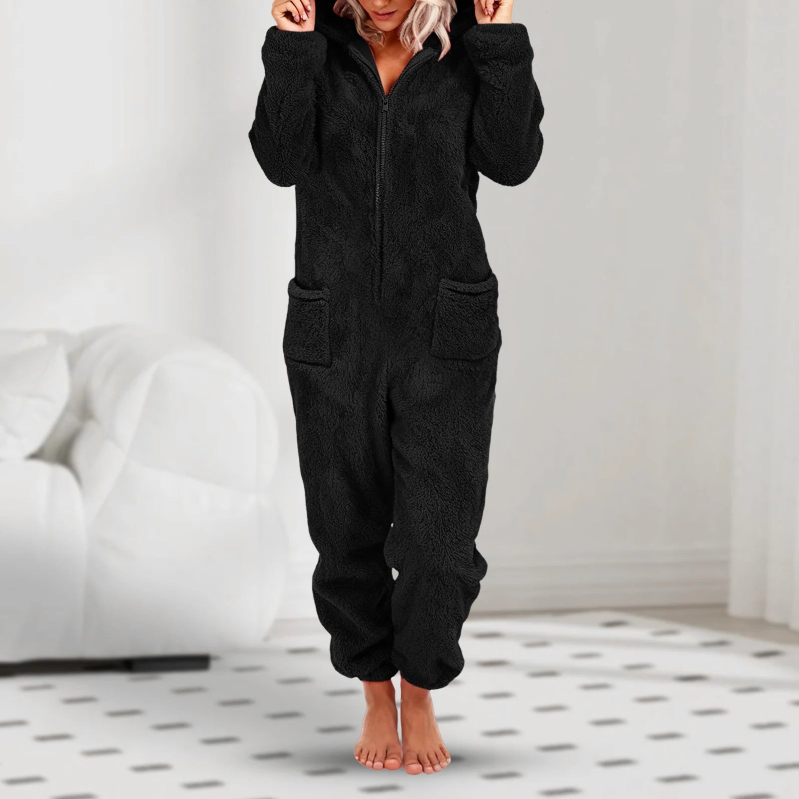 One-Piece Hooded Warm Flannel Long Sleeve Thickened Romper