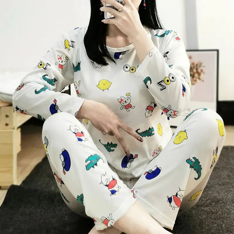 Ladies Variety of Styles Long-sleeved Long Pants Comfortable Pajamas