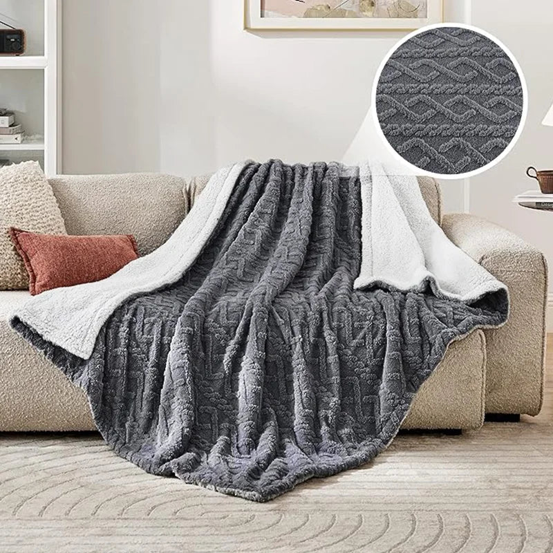 Soft Sherpa Fleece Throw Cable Jacquard Tufted Throw For All Season