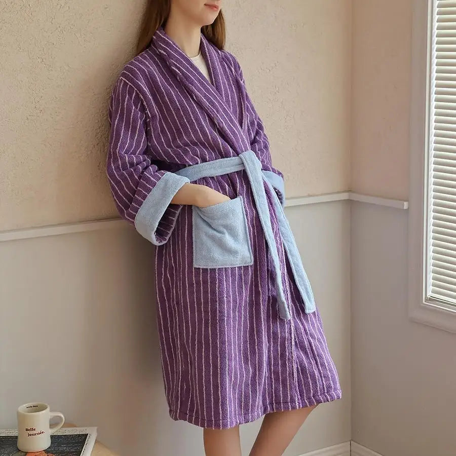 Retro Plaid 100% Cotton Super Soft Absortion Hooded V Neck Bathrobe Towel