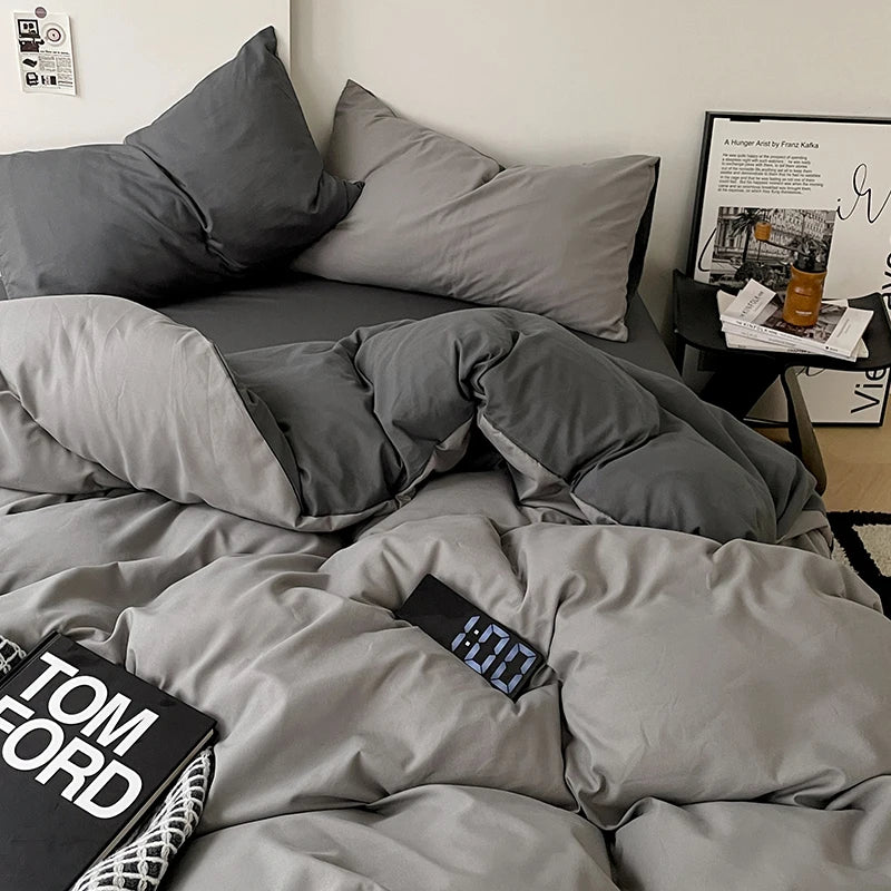 Simple Solid Color Bedding Set Soft Brushed Duvet Covers