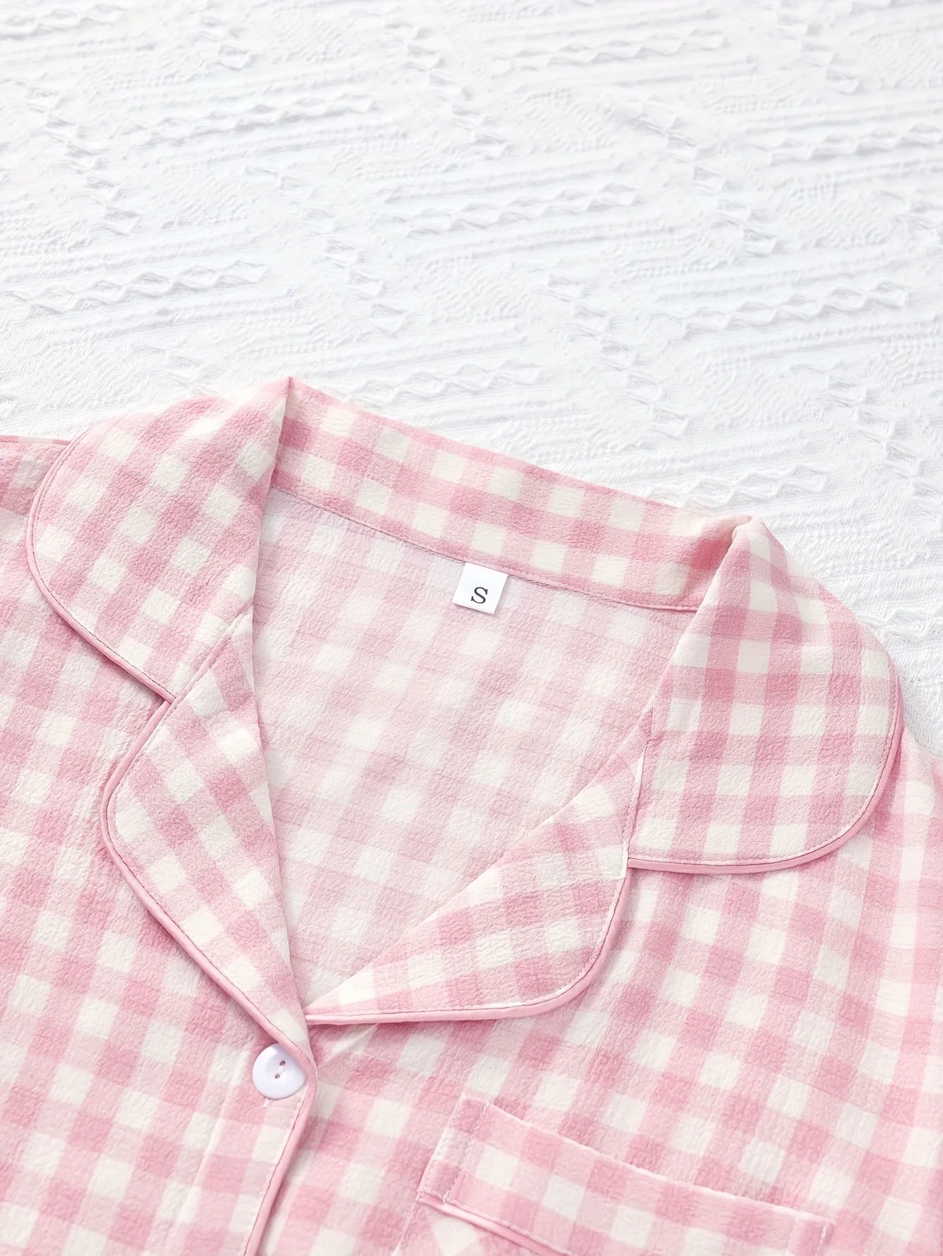 Ladies Plaid Print Casual Pajama Set Short Sleeve Collar Top and Shorts