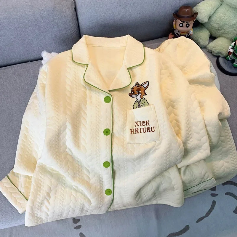 Embroidery Cartoon Characters 2PC Soft Pajamas