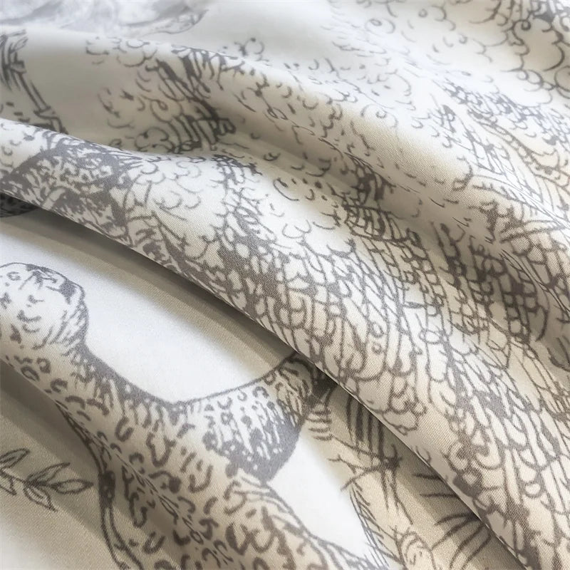 Soft Silky Skin-friendly Natural Eucalyptus Fiber Lyocell Bedding Set Forest Plants Leopard Duvet Cover Set Bed Sheet Pillowcases