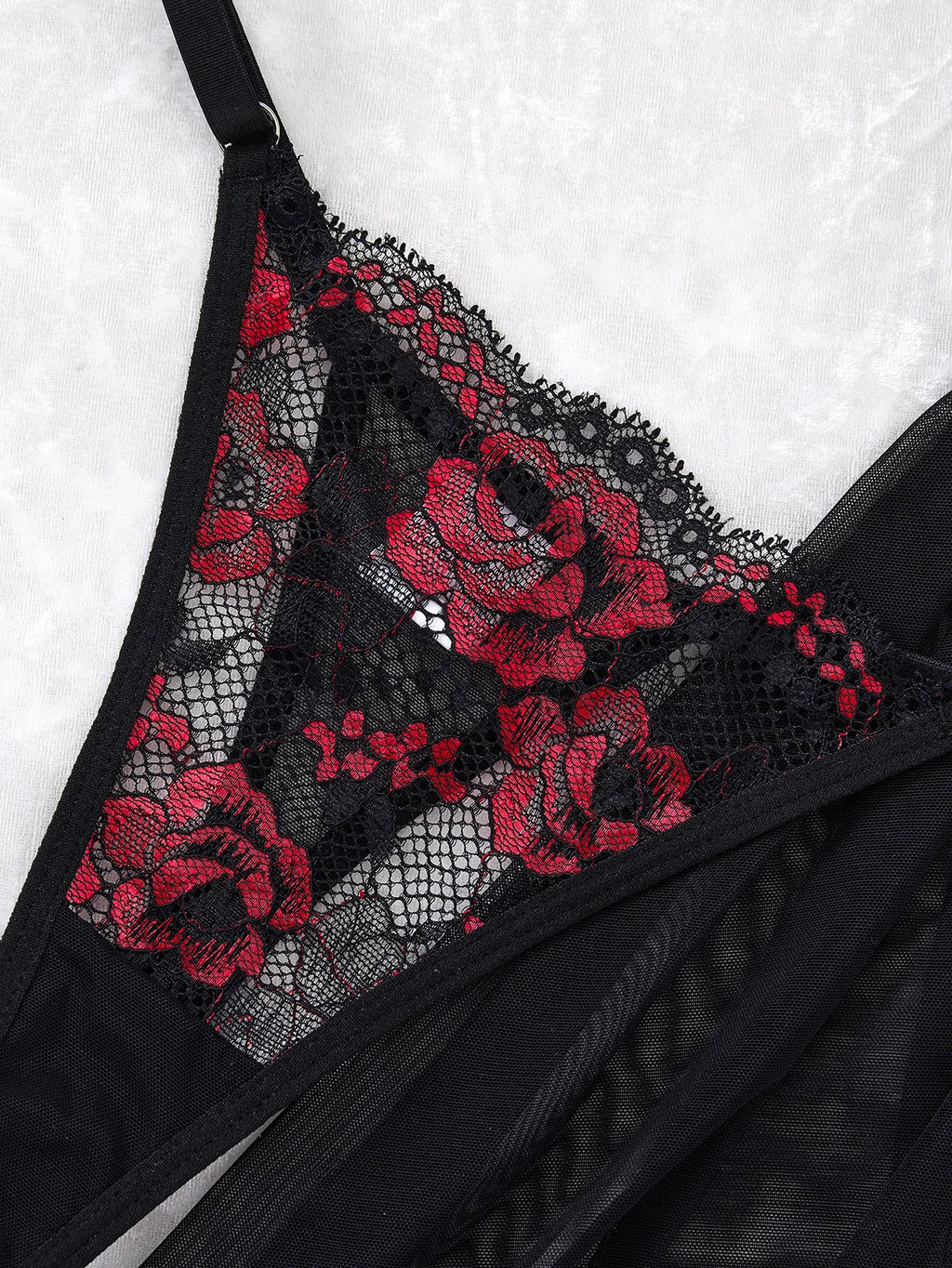 Lady's Sexy Floral Pattern Lace Black Strapless Transparent Nightgown