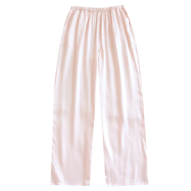 Loose Thin Solid Color Silk Satin Sleep Bottoms