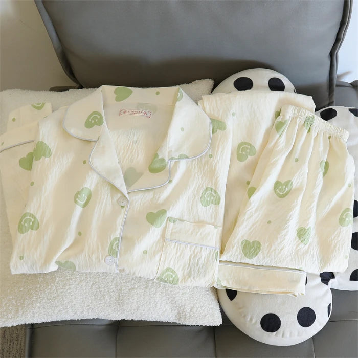 Cute Print Women's Pajamas Set Long Sleeve Tops and Pants Loungewear
