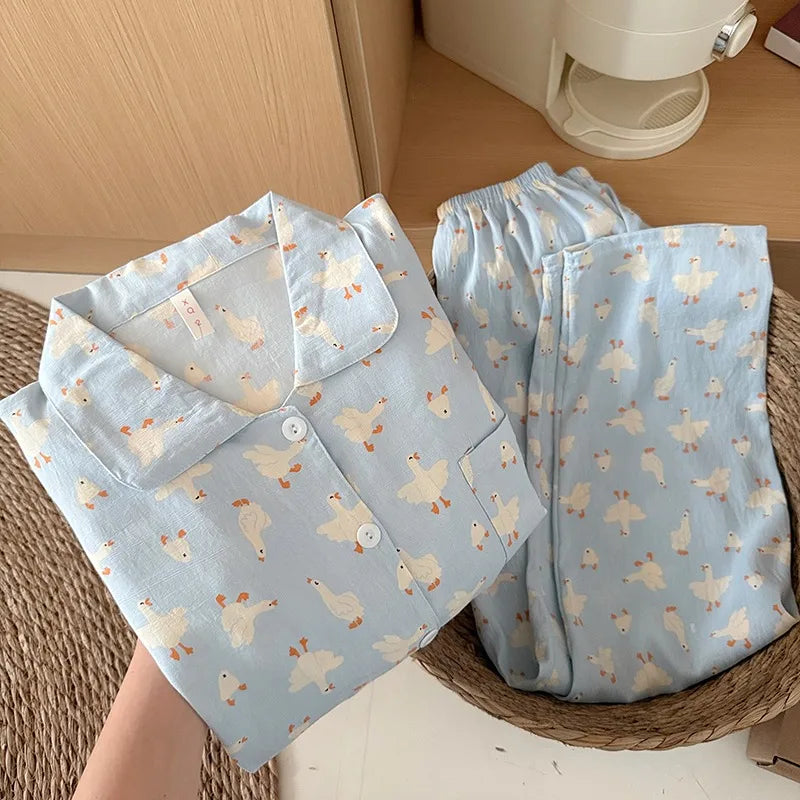 Sweet Print Women's Lapel Neck Pajamas Set