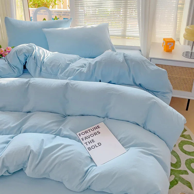 Linen Cotton Bedding Set 4pcs with Sheet Duvet Cover Pillowcases & Bedsheet