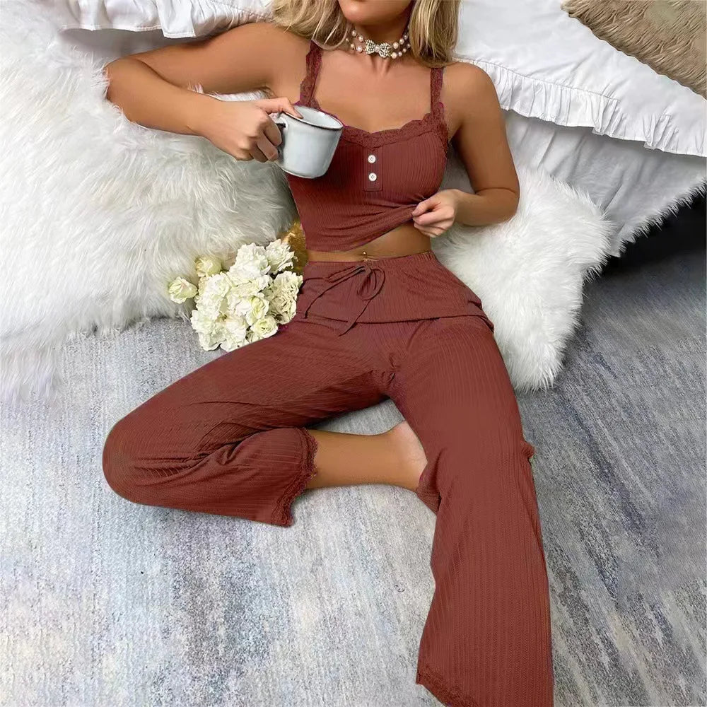 Lace Trim Set Casual Homewear