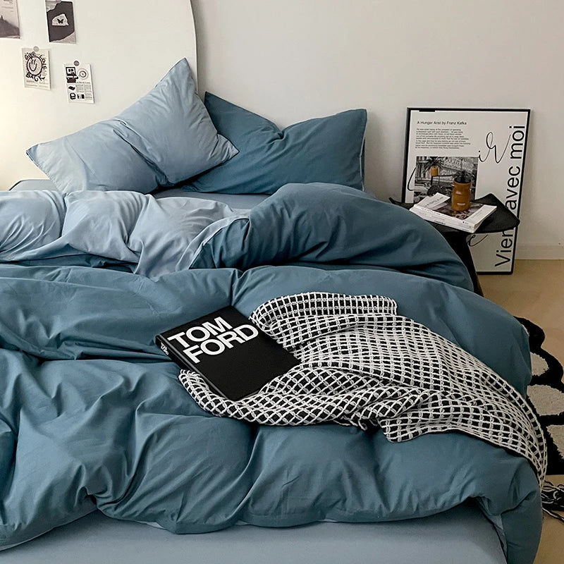 Simple Solid Color Bedding Set Soft Brushed Duvet Covers