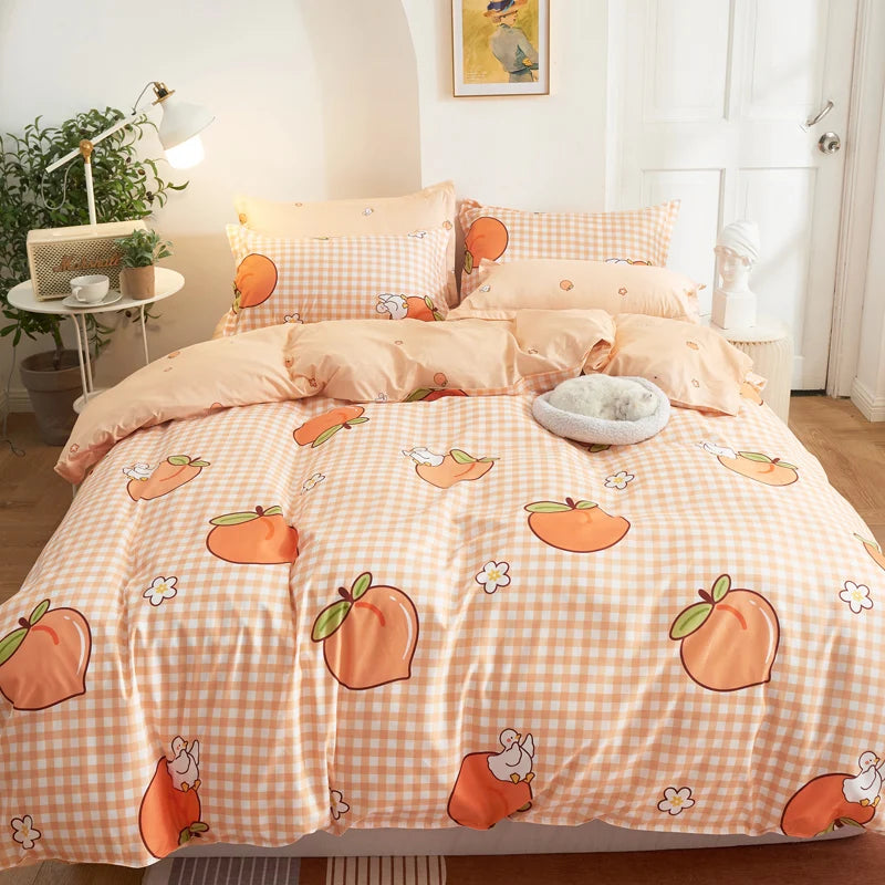 Cute 3pcs Kawaii Soft Fruit Print Bedding Sets Pillow Case Duvet Cover