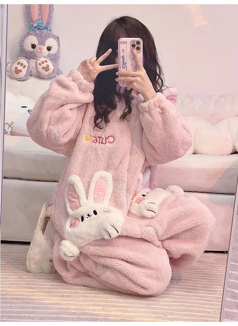 Kawaii Velvet Cute Rabbit Kigurumi Unicorn Cartoon Hooded Onesies