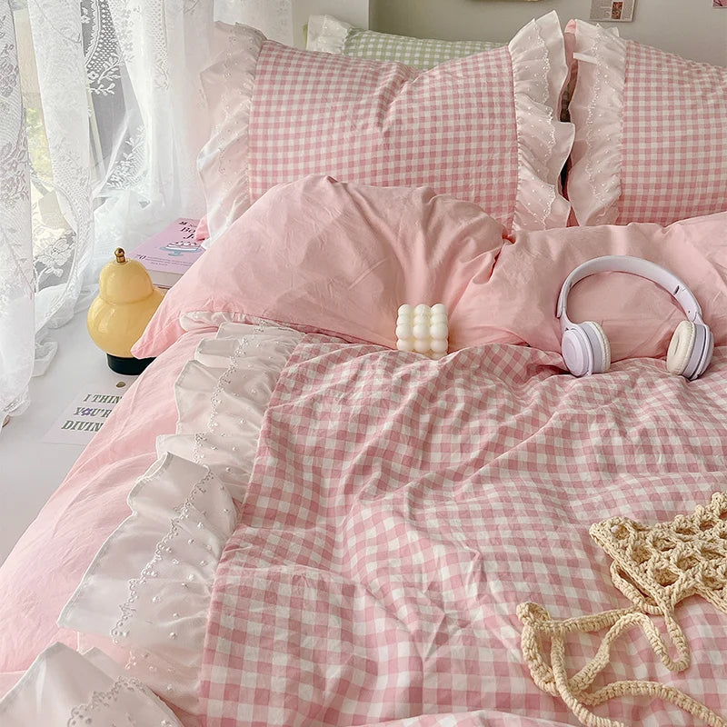 Three Piece Sheet Set Plaid Duvet Cover Set Comfortable Bedding Bedspread for All Season