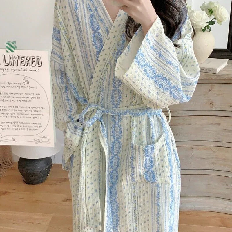 Sweet Floral Striped Nightgown and Pajamas