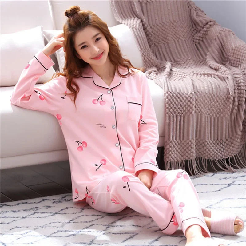 V-Neck Button Down Top and Trousers Sleepwear Homewear