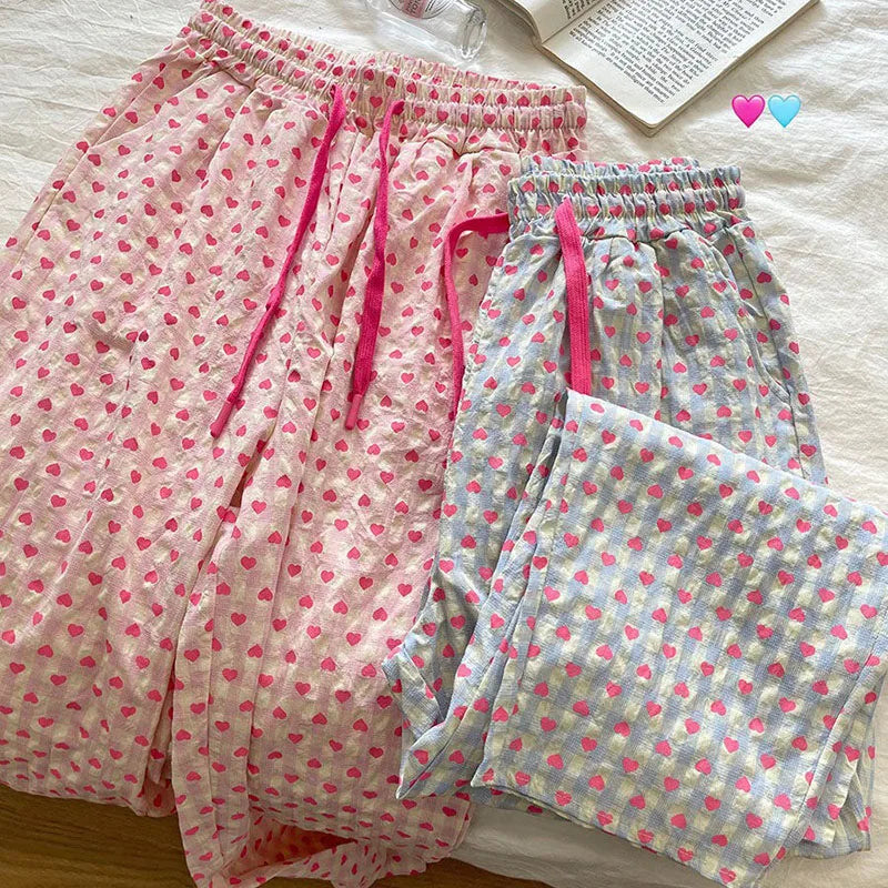 Comfortable Heart-printed Pajama Pants