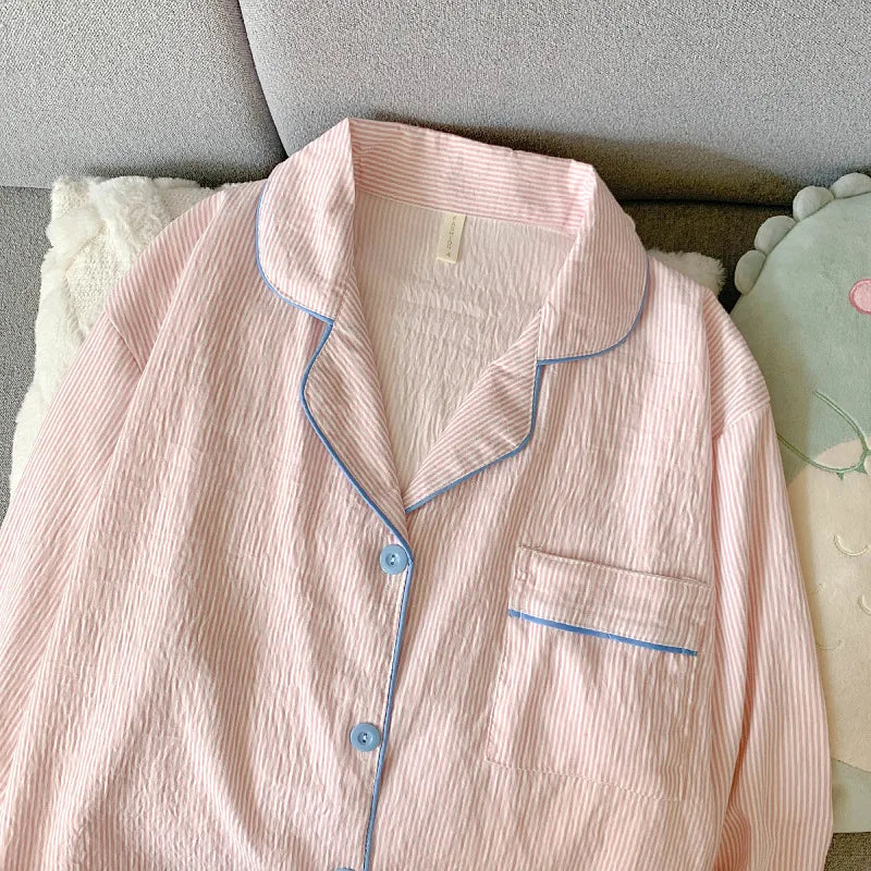 Cloud Soft Cotton ong-Sleeved Top with Long Trousers Sweet and Cute Pajama Set