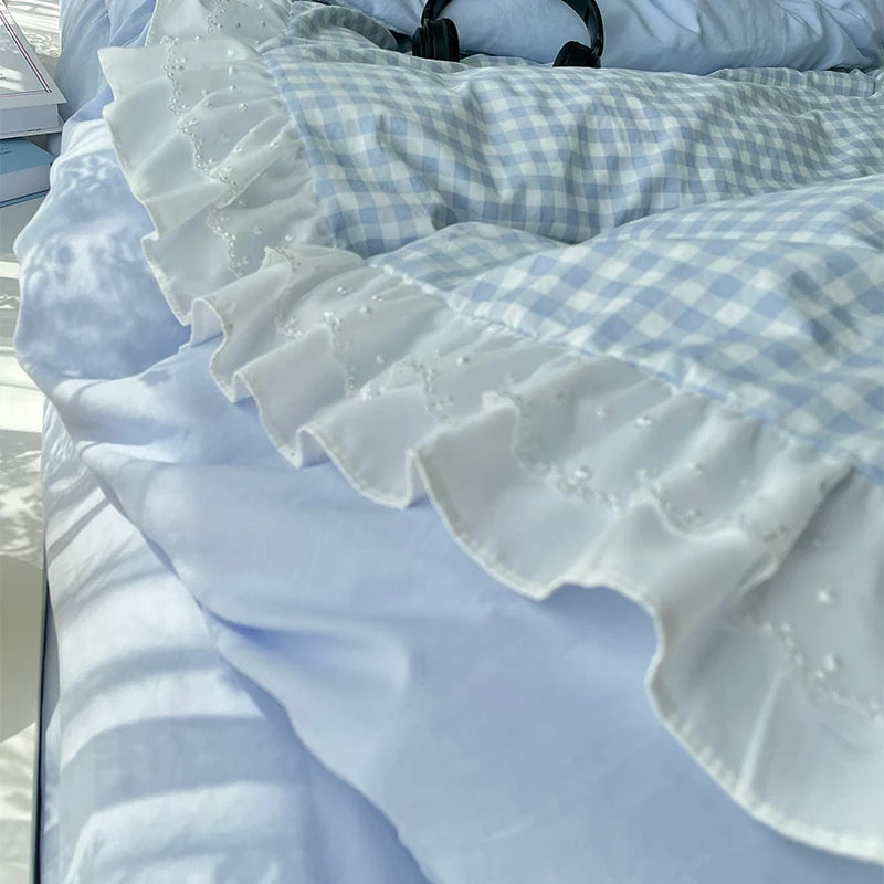 Three Piece Sheet Set Plaid Duvet Cover Set Comfortable Bedding Bedspread for All Season