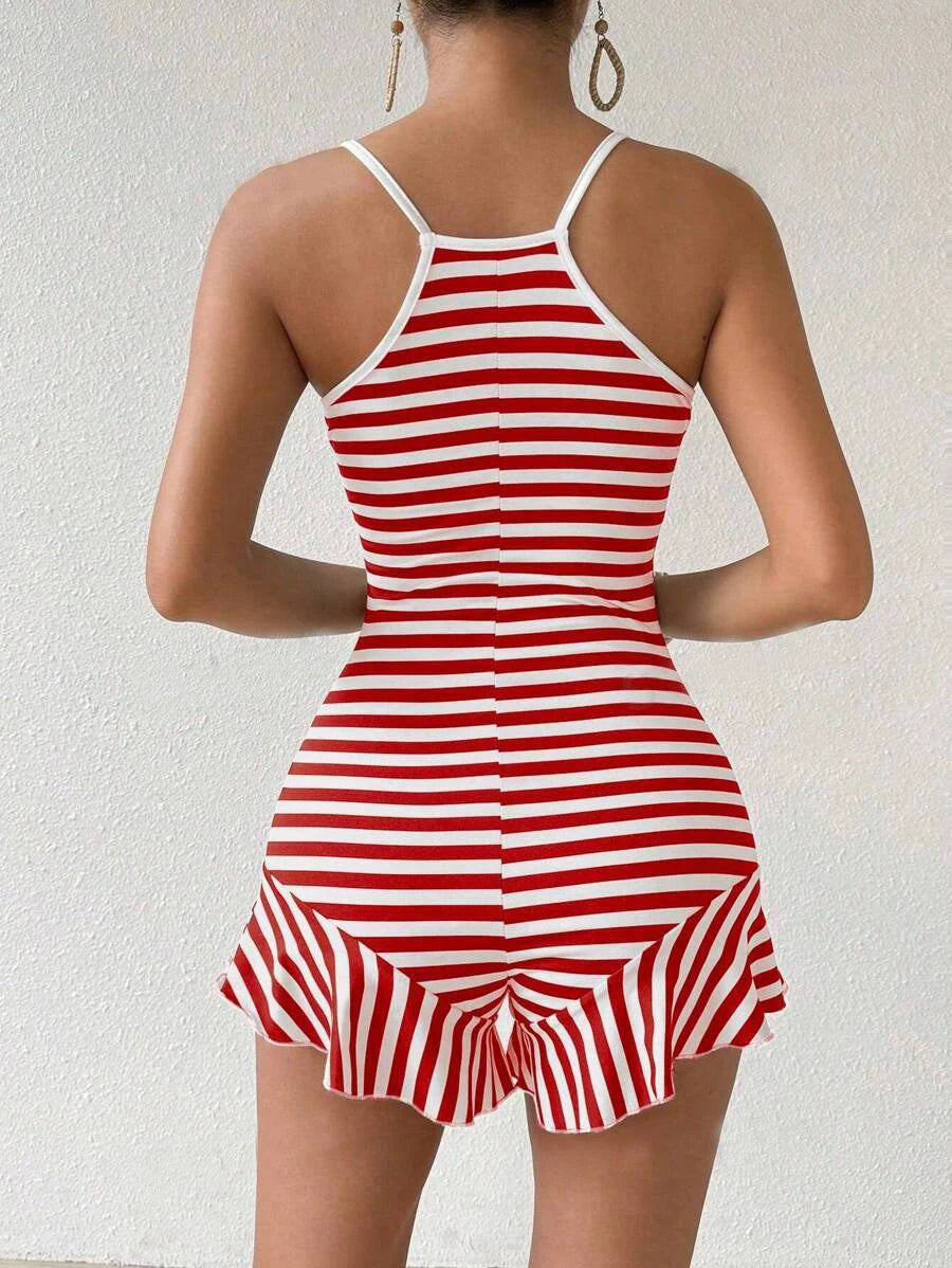 Elegant Slim Fit French Ruffle Edge Jumpsuit