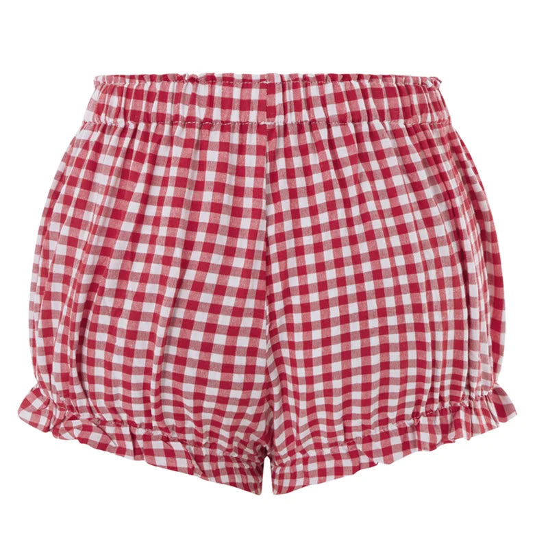 Y2K Plaid Pajama Shorts Elastic Band Ruffle Trim Cottage Pajamas Bottoms