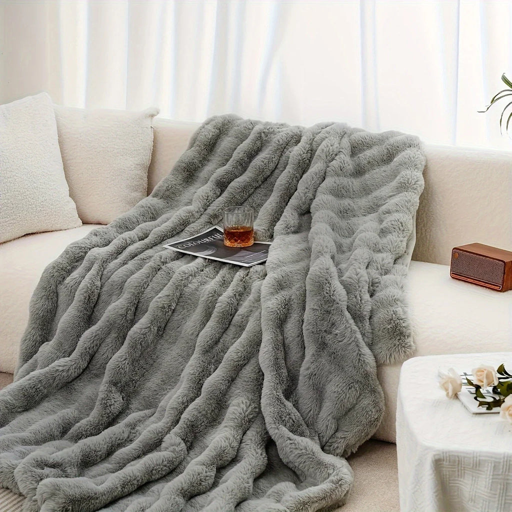 Cozy Faux Rabbit Soft Warm Fleece Blanket